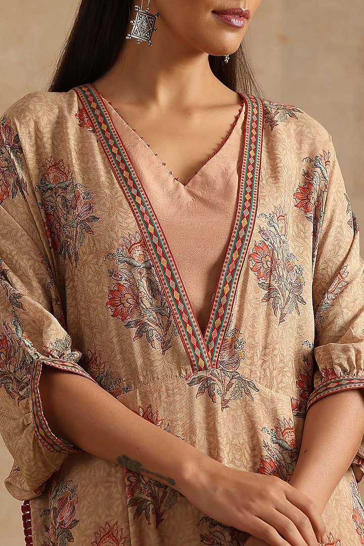 Beige Muslin Digital Printed Kaftan Set by Samvrih at Pernia's Pop Up Shop