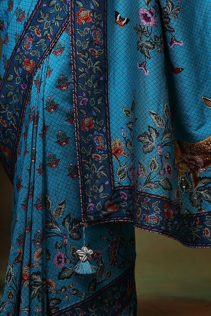 Blue Chanderi Silk Printed Party Wear Saree Set by Samvrih at Pernia's Pop Up Shop
