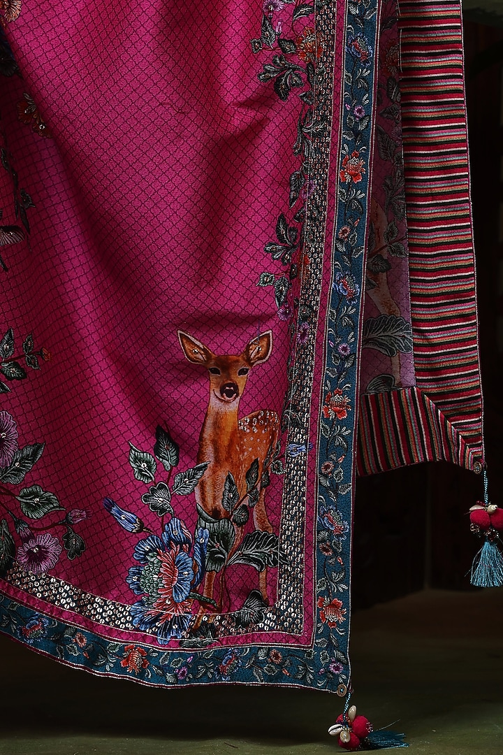Yellow & Pink Chanderi Boota Printed & Coin Embellished Kurta Set by Samvrih at Pernia's Pop Up Shop