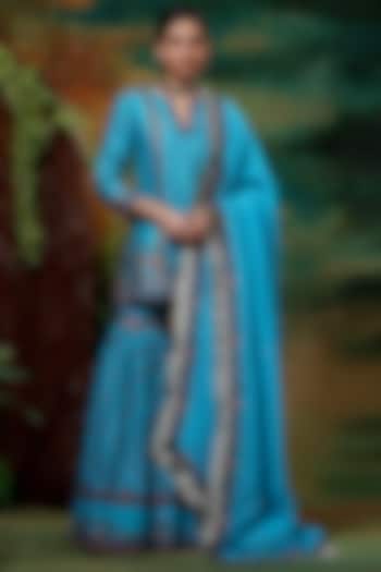 Blue Chanderi Silk Sharara Set by Samvrih