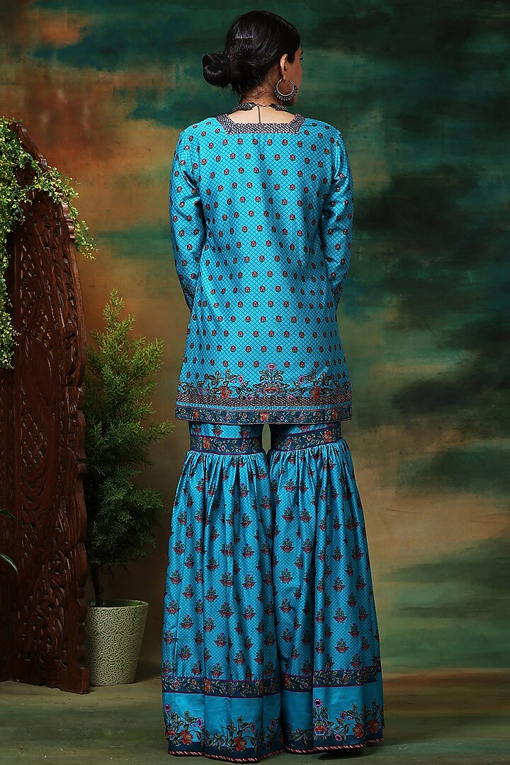 Blue Chanderi Silk Party Wear Sharara Set by Samvrih at Pernia's Pop Up Shop