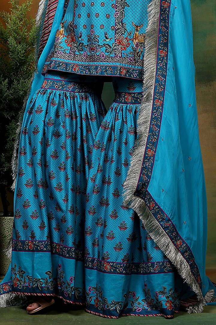 Blue Chanderi Silk Party Wear Sharara Set by Samvrih at Pernia's Pop Up Shop