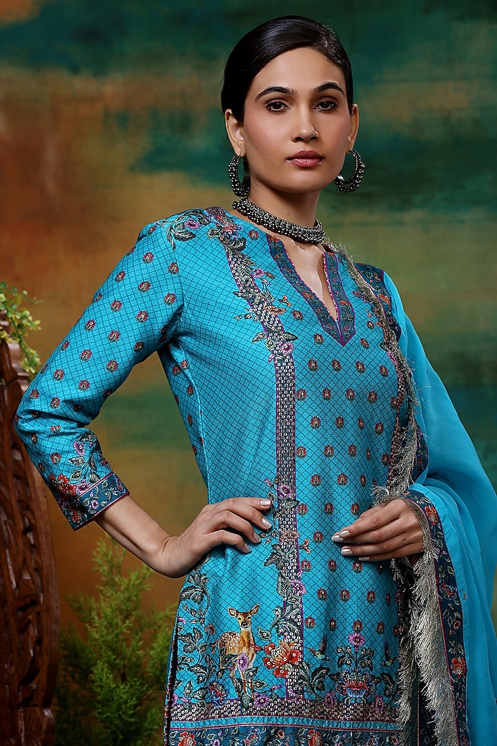 Blue Chanderi Silk Party Wear Sharara Set by Samvrih at Pernia's Pop Up Shop