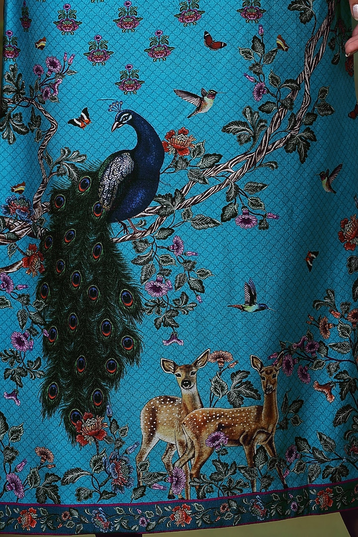 Blue Chanderi Silk Printed Maxi Vacation Dress by Samvrih at Pernia's Pop Up Shop