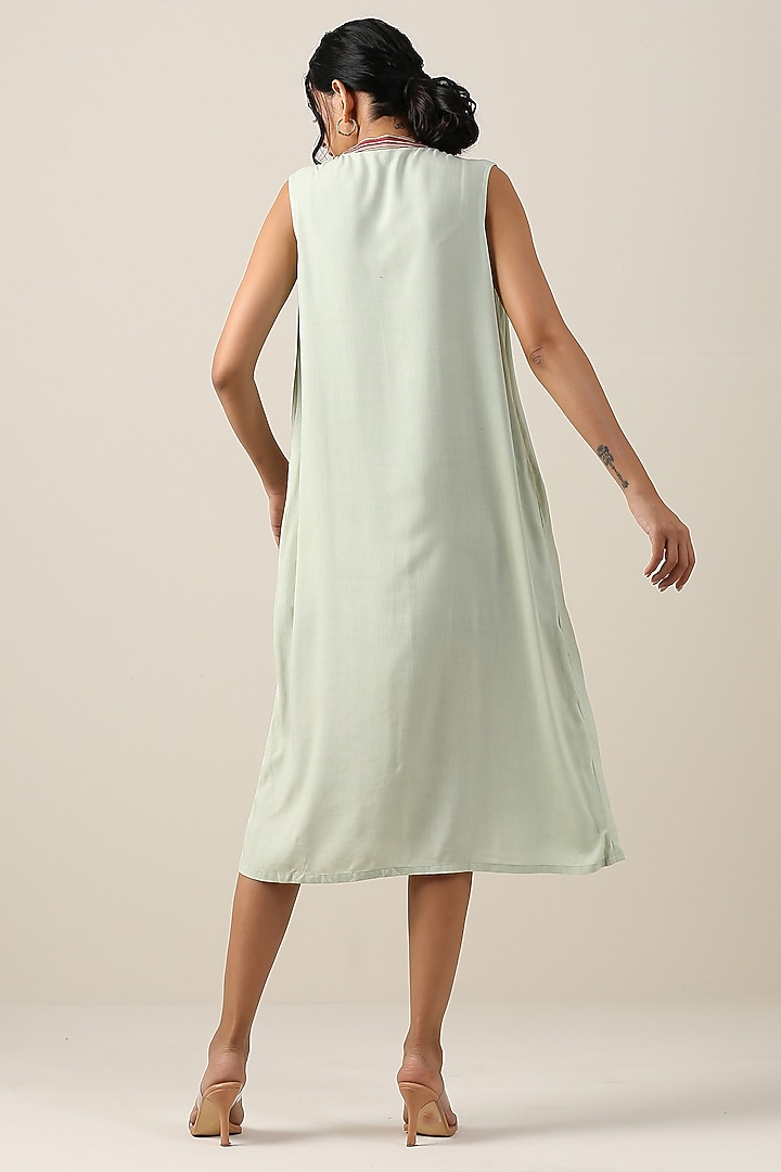 Mint Green Cotton Silk Printed Summer Dress by Samvrih at Pernia's Pop Up Shop