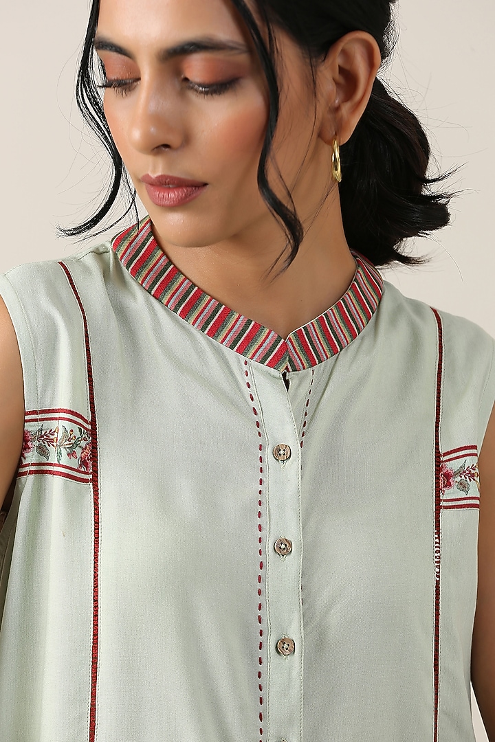 Mint Green Cotton Silk Printed Summer Dress by Samvrih at Pernia's Pop Up Shop