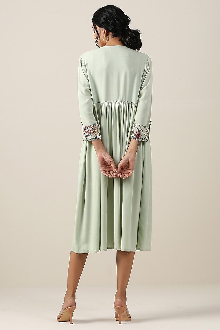 Mint Green Cotton Silk Boota Printed Summer Dress by Samvrih at Pernia's Pop Up Shop