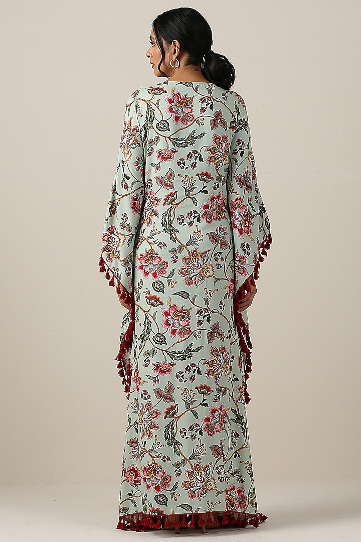 Mint Green Cotton Silk Jaal Printed Kaftan by Samvrih at Pernia's Pop Up Shop