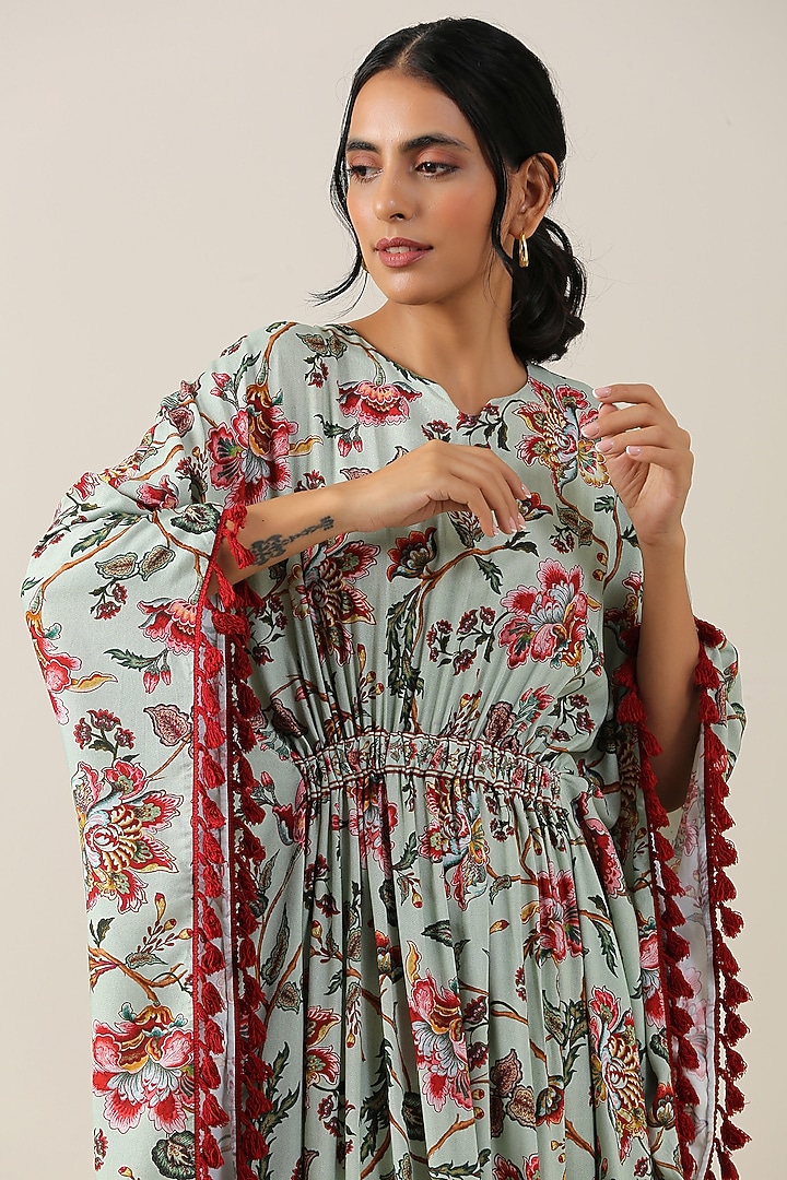 Mint Green Cotton Silk Jaal Printed Kaftan by Samvrih at Pernia's Pop Up Shop