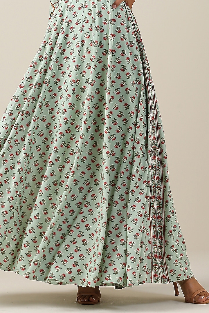 Mint Green Cotton Silk Boota & Jaal Printed Party Wear Anarkali Set by Samvrih at Pernia's Pop Up Shop