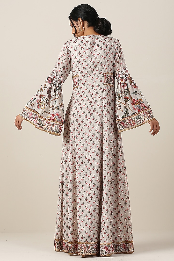 Off-White Viscose Silk Boota & Jaal Printed Anarkali by Samvrih at Pernia's Pop Up Shop