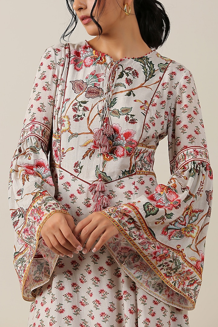 Off-White Viscose Silk Boota & Jaal Printed Anarkali by Samvrih at Pernia's Pop Up Shop