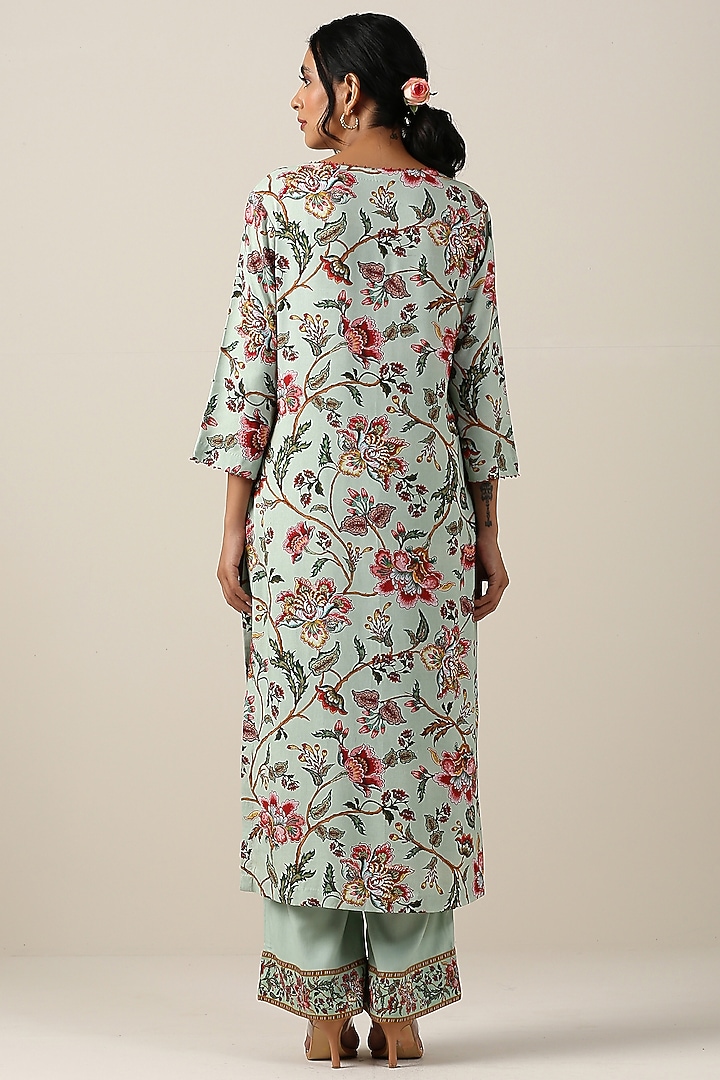 Mint Green Cotton Silk Jaal Printed Kurta Set by Samvrih at Pernia's Pop Up Shop