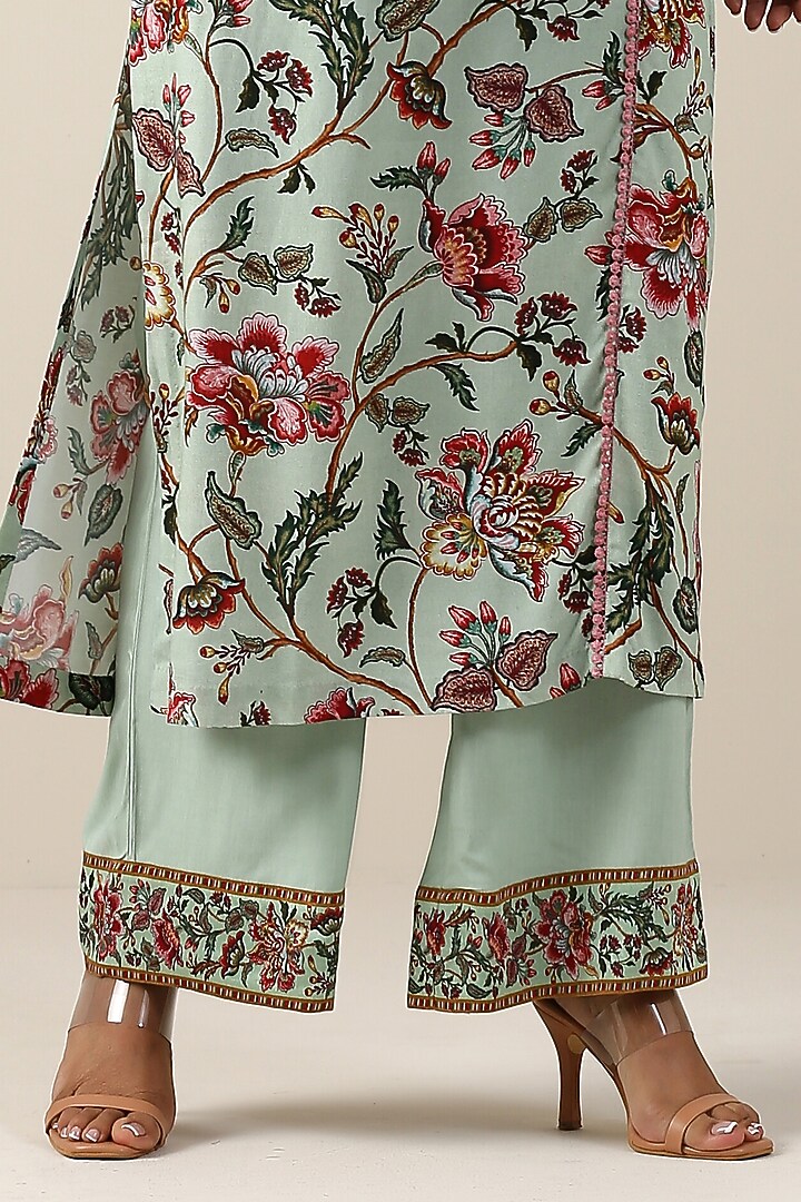 Mint Green Cotton Silk Jaal Printed Kurta Set by Samvrih at Pernia's Pop Up Shop