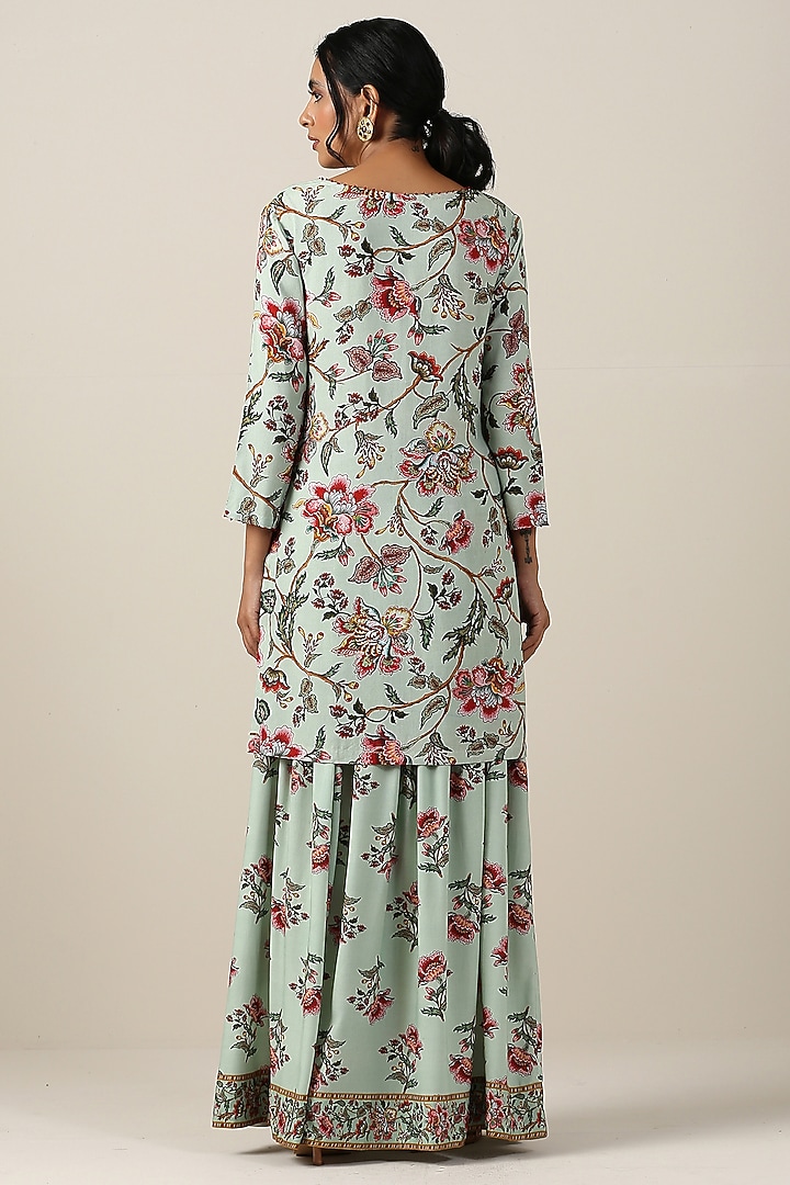 Mint Green Cotton Silk Jaal Printed Kurta Set by Samvrih at Pernia's Pop Up Shop