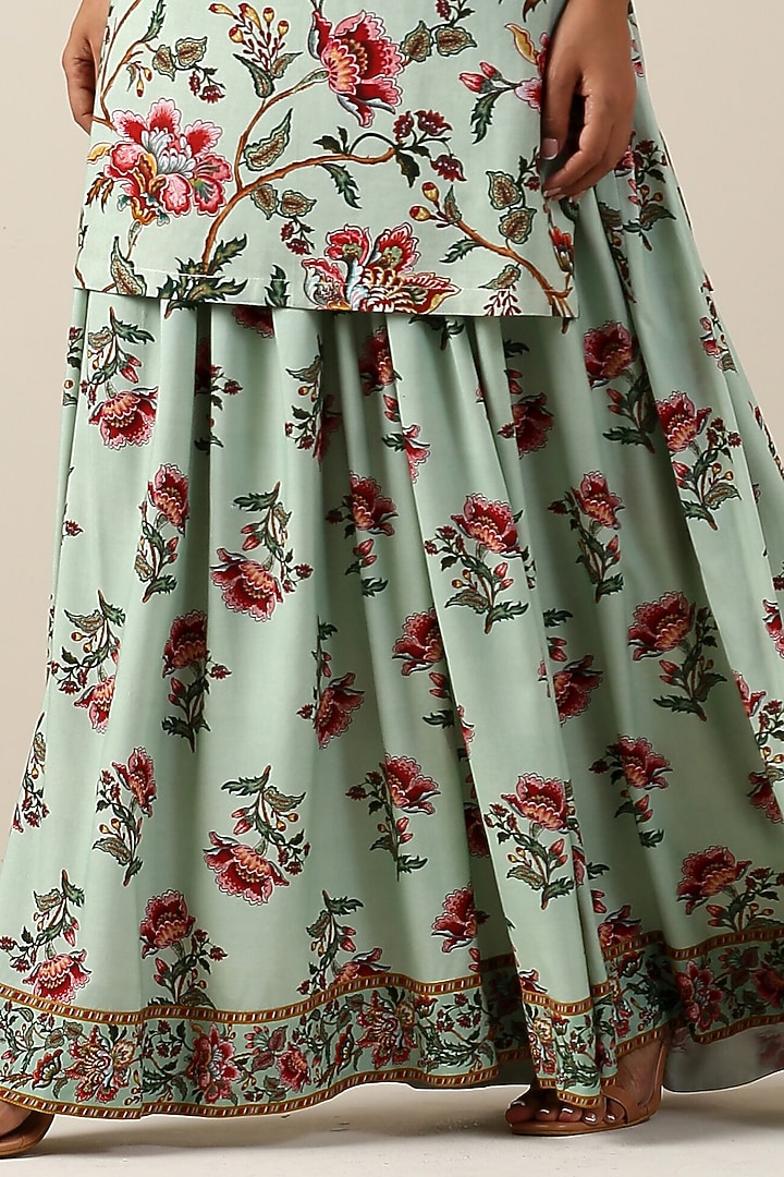 Mint Green Cotton Silk Jaal Printed Kurta Set by Samvrih at Pernia's Pop Up Shop