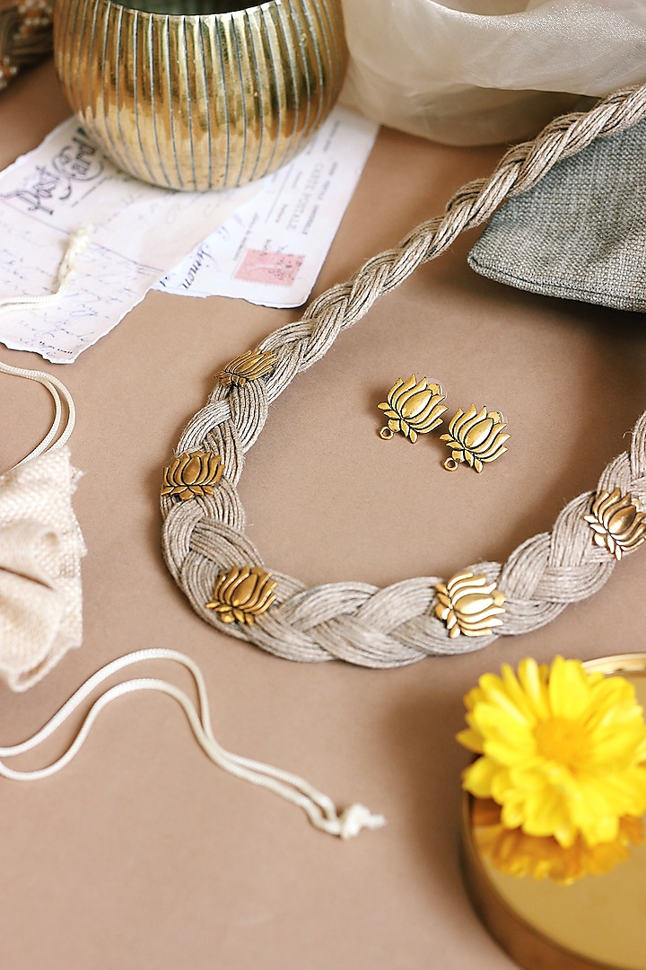 Beige Lotus Handmade Necklace Set Design by Tsera World at
