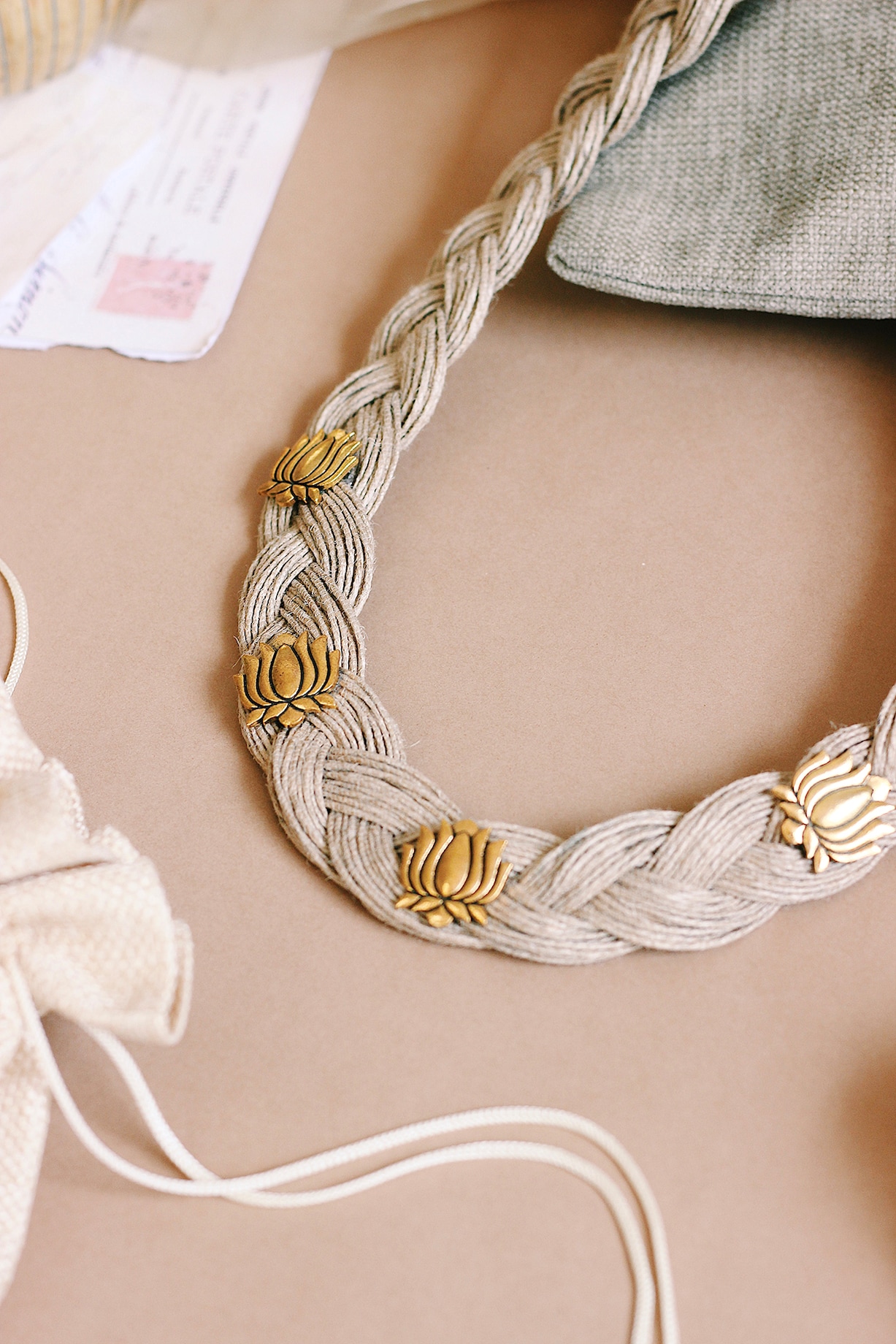 Beige Lotus Handmade Necklace Set Design by Tsera World at Pernia's Pop Up  Shop 2024