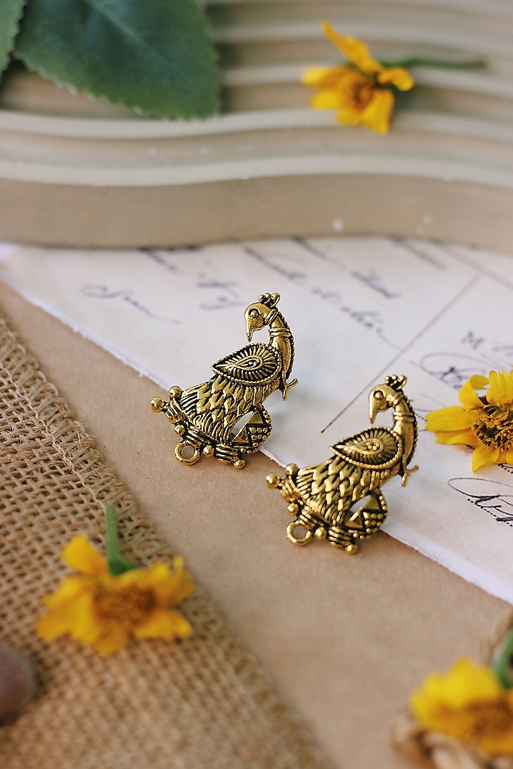 Gold Peacock Stud Earrings by Tsera World at Pernia's Pop Up Shop