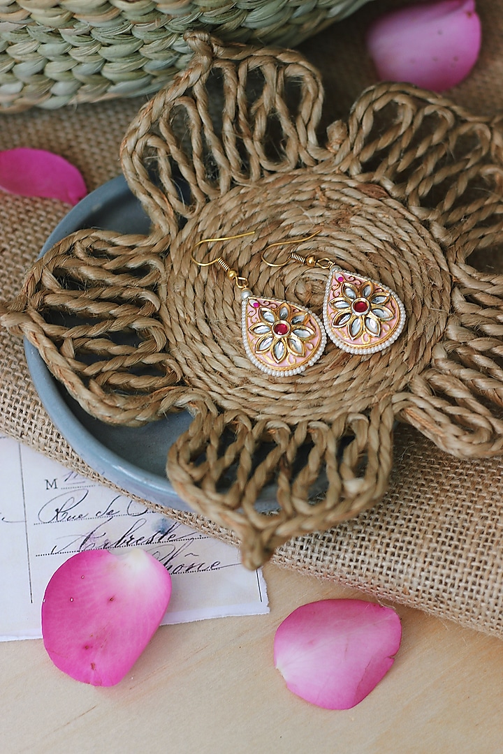 Coral Meenakari Dangler Earrings by Tsera World at Pernia's Pop Up Shop