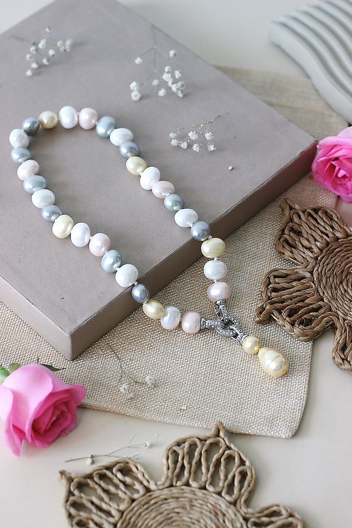 Yellow & Grey Pearl Necklace by Tsera World at Pernia's Pop Up Shop