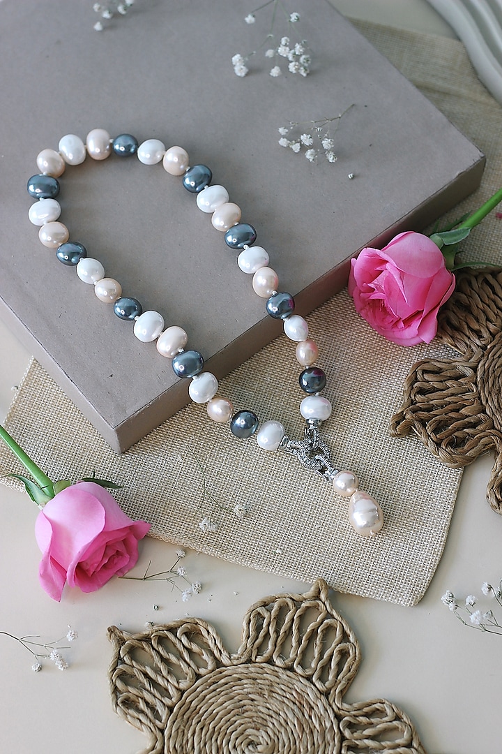 Purple & Grey Pearl Necklace by Tsera World