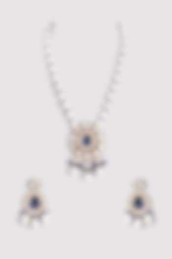 Blue Stone & Moissanite Polki Long Necklace Set by Tsera World
