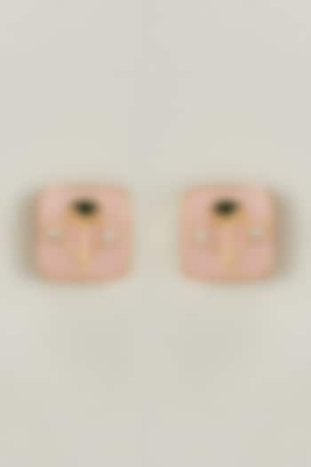 Peach Stone & Kundan Polki Stud Earring by Tsera World