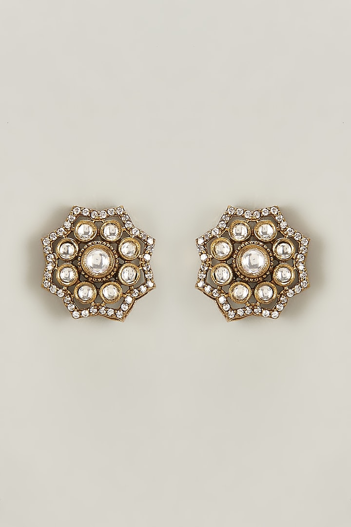 Diamonds & Kundan Polki Floral Stud Earring by Tsera World