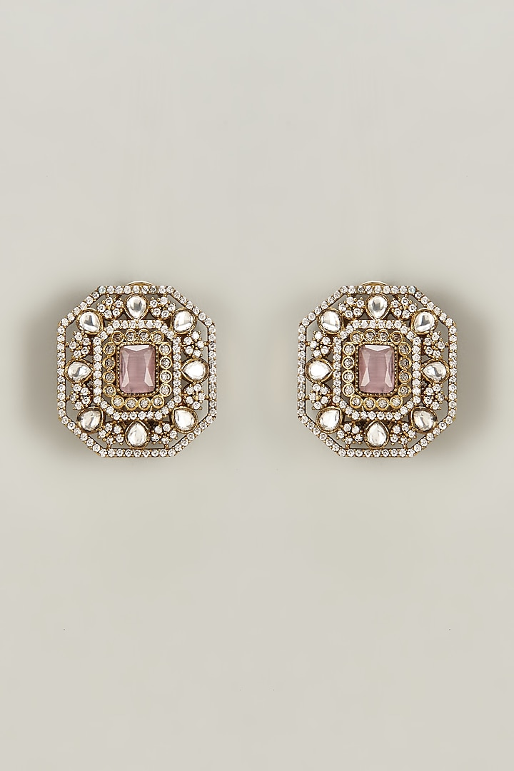Pink Stone & Diamonds Stud Earring by Tsera World