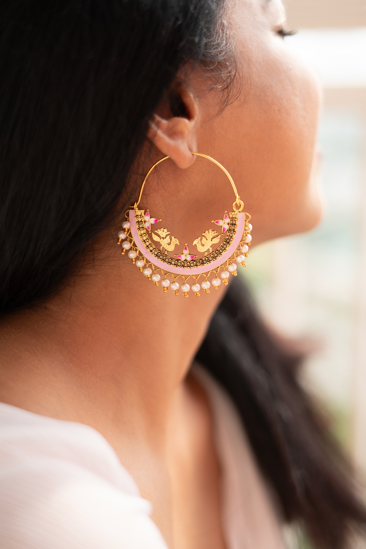 Bahaar meenakari Chandbali earrings-Black – Rohika Store