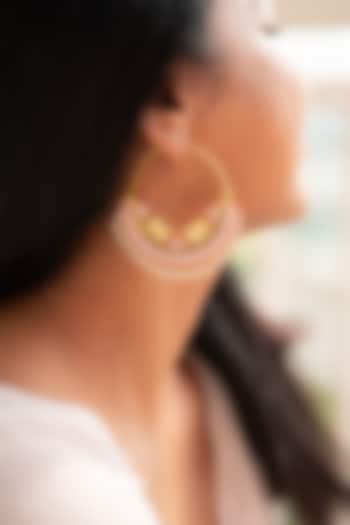 White Pearl Meenakari Chandbali Earrings by Tsera World