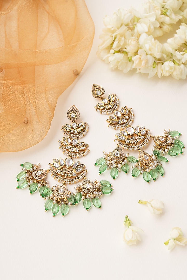 Green Kundan Polki Dangler Earrings by Tsera World at Pernia's Pop Up Shop