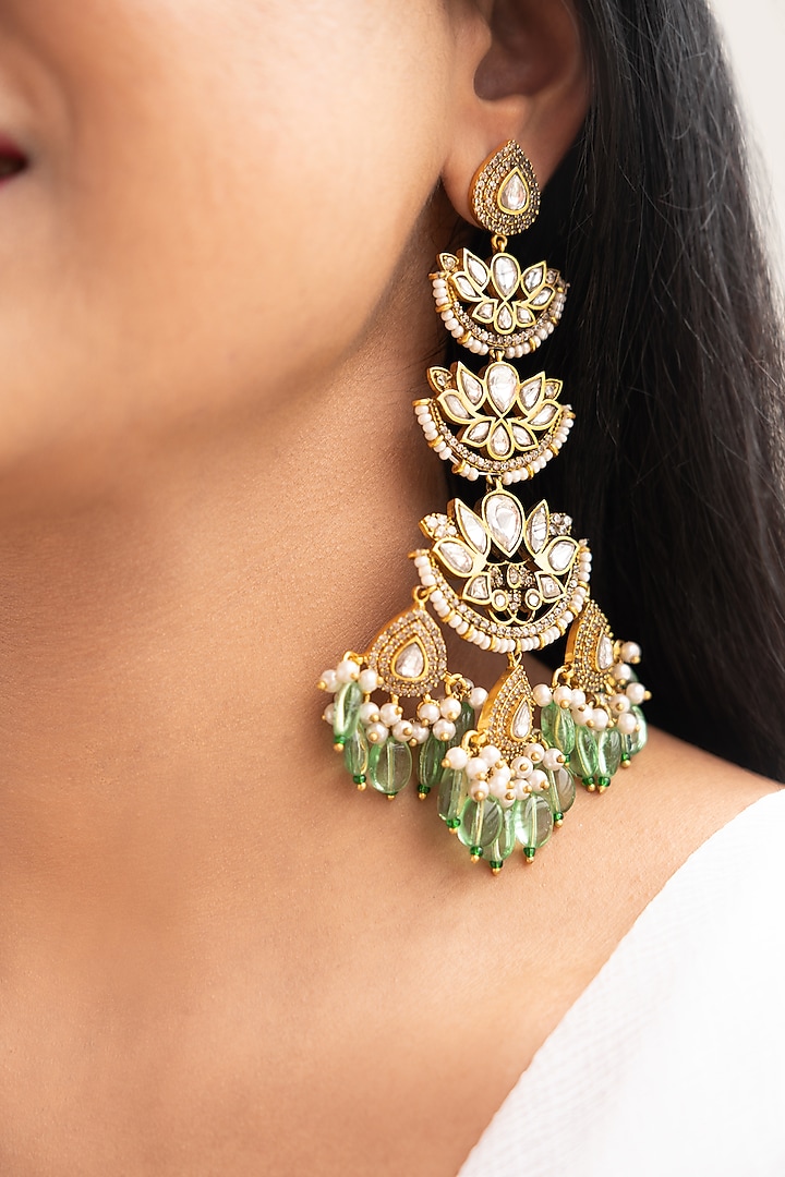 Green Kundan Polki Dangler Earrings by Tsera World at Pernia's Pop Up Shop