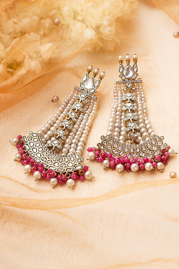 Pink Kundan Polki Dangler Earrings by Tsera World at Pernia's Pop Up Shop