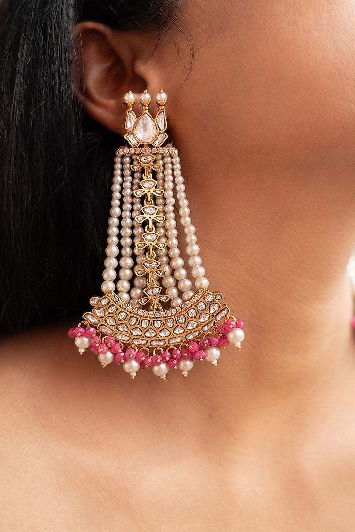 Pink Kundan Polki Dangler Earrings by Tsera World at Pernia's Pop Up Shop