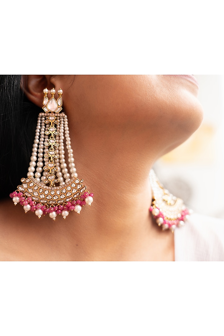 Pink Kundan Polki Dangler Earrings by Tsera World at Pernia's Pop Up Shop