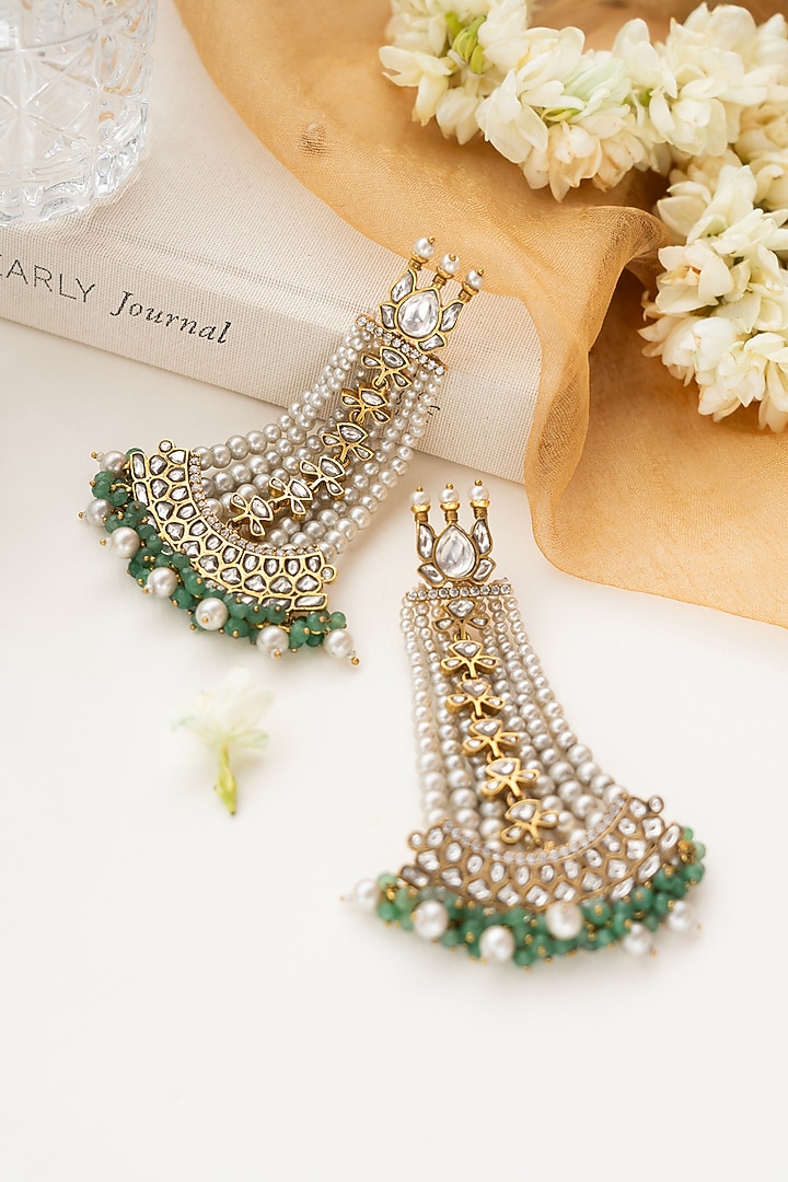 Green Kundan Polki Dangler Earrings by Tsera World at Pernia's Pop Up Shop