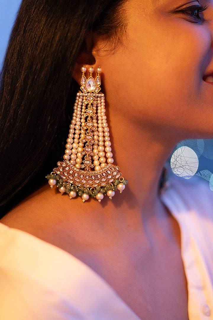 Green Kundan Polki Dangler Earrings by Tsera World at Pernia's Pop Up Shop
