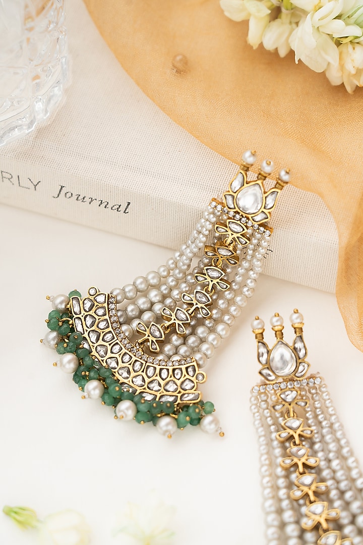 Green Kundan Polki Dangler Earrings by Tsera World at Pernia's Pop Up Shop