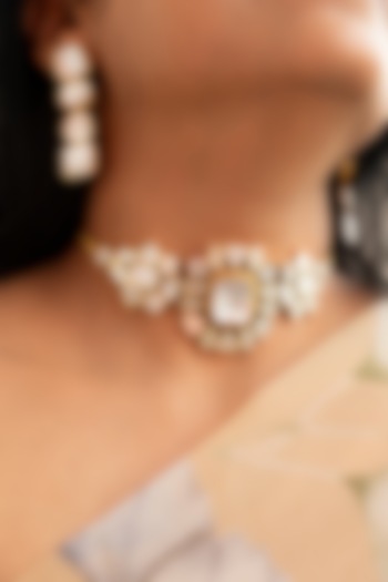 White Mother Of Pearl Choker Necklace Set by Tsera World at Pernia's Pop Up Shop