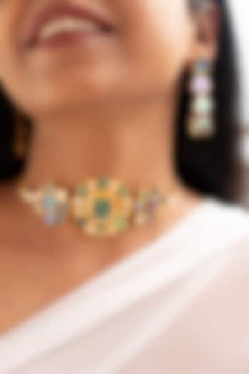 Multi-Colored Mother Of Pearl Holographic Choker Necklace Set by Tsera World at Pernia's Pop Up Shop