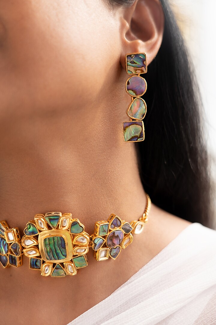 Multi-Colored Mother Of Pearl Holographic Choker Necklace Set by Tsera World at Pernia's Pop Up Shop
