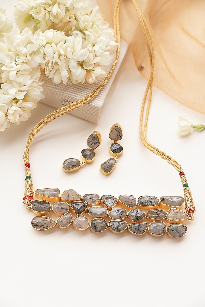 Brownish Green Synthetic Stone Choker Necklace Set by Tsera World at Pernia's Pop Up Shop