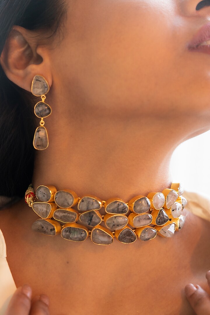 Brownish Green Synthetic Stone Choker Necklace Set by Tsera World at Pernia's Pop Up Shop
