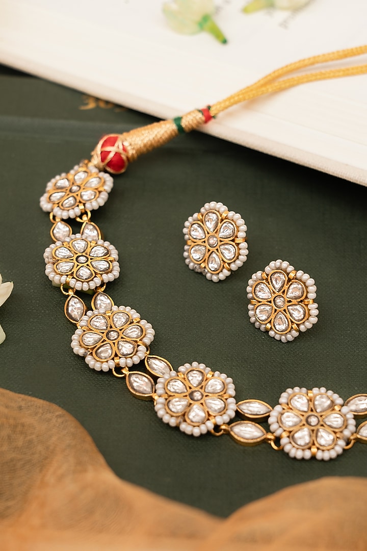 Gold Kundan Polki Choker Necklace Set by Tsera World at Pernia's Pop Up Shop