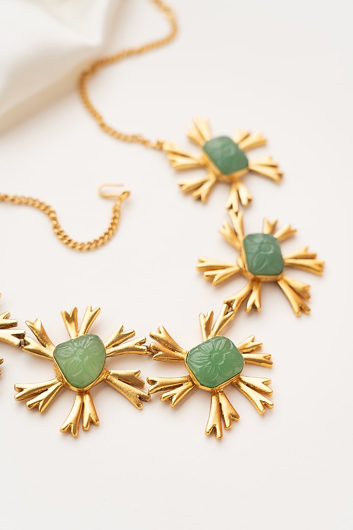 Green Synthetic Stone Floral Long Necklace Set by Tsera World at Pernia's Pop Up Shop