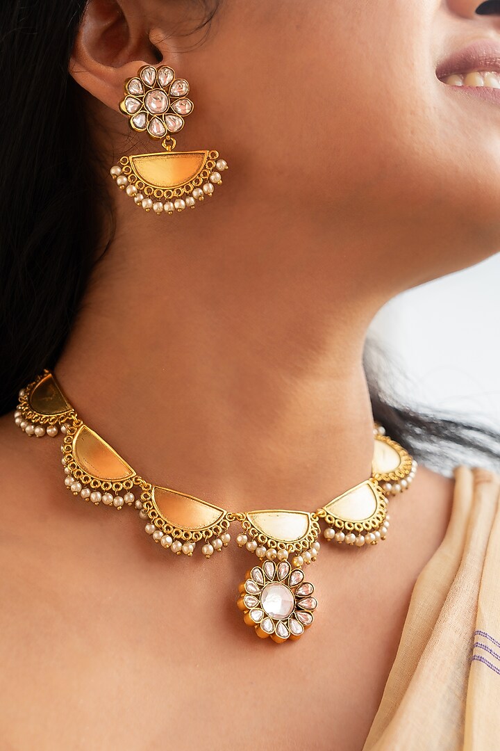 Golden Kundan Polki Long Necklace Set by Tsera World at Pernia's Pop Up Shop