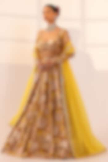 Gold Velvet Floral Kalidar Lehenga Set by SANAM at Pernia's Pop Up Shop