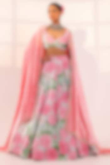 Mint Green Velvet Floral Kalidar Lehenga Set by SANAM at Pernia's Pop Up Shop